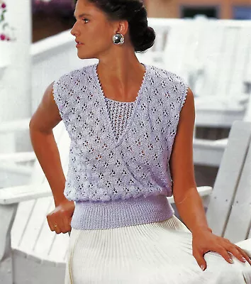 Ladies Sleeveless Summer Top Lacy Sweater Knitting Pattern Cotton DK 30 - 44  • £2.15