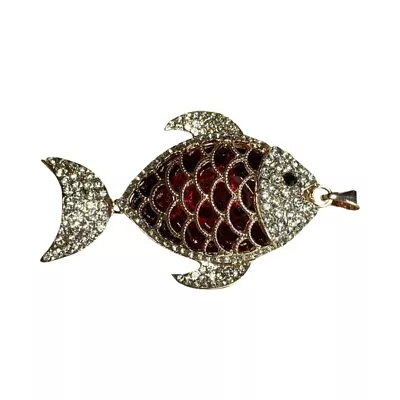 Betsy Johnson Style Articulated Fish Pave Set Clear Rhinestones Gold Tone Red • $11.94