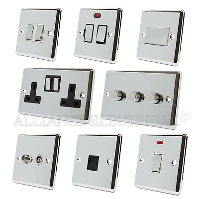 Full Range Polished Chrome Classical Sockets Switches Dimmers Black Metal Rocker • £7.20