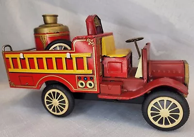 Vintage Cragstan Toys ‘Old Smoky’ Friction Powered 7” Firetruck Tin Litho Japan • $34.99