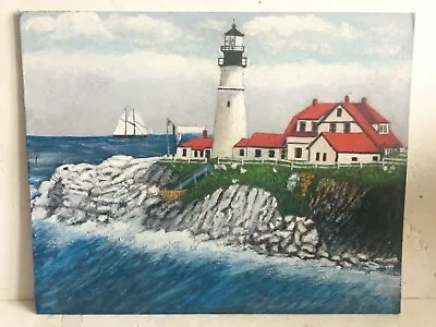 Fred Patterson Portland Headlight Lighthouse Ship Cape Elizabeth Maine Orig.Oil • $79