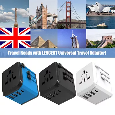 Fast 5A Universal International Travel Plug，3 USB Power Adapter Type C Worldwide • £3.98