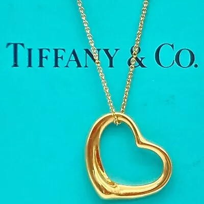 Tiffany & Co. Open Heart Pendant Necklace 16  Elsa Peretti 22mm Gold 6.2g • $728