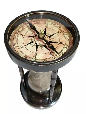 Heavy 7  Antique Nautical Brass Sand Timer Maritime Hourglass With Compass • $46.65