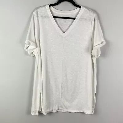 J Jill Pima Short Sleeve V Neck T Shirt Size 2X Solid White • $19.95