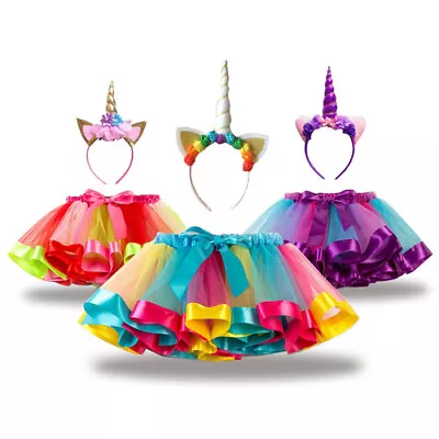 £4.99 • Buy Kids Girls Baby Tutu Skirt Rainbow Fancy Skirts Tulle Dress Up Party 0 To 8 Year