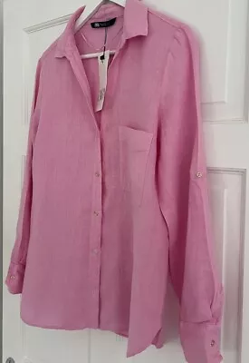 BNWT Zara Linen Blouse Shirt Pink Ladies Size L • £12.50