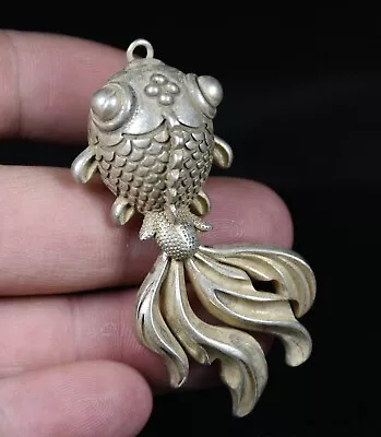 Rare Old Chinese Miao Silver Feng Shui Goldfish Luck Amulet Pendant 6CM • $15