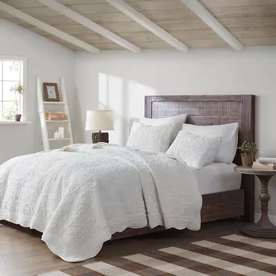 Soft Ivory Faux Mink Fur Embroidery Scallop Edge King Queen 3 Pc Coverlet Set • $159.99