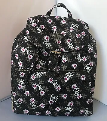 $79.99 • Buy GUESS Jaxi Nylon Floral Women's Large Backpack Bag - BLACK/BROWN/ PINK