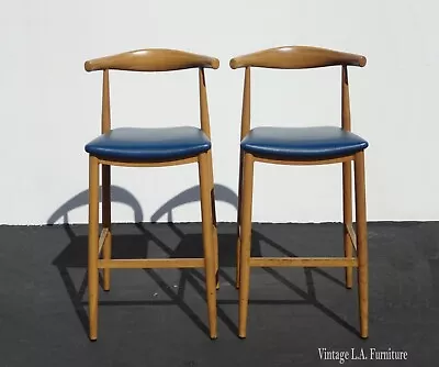 Pair Of Vintage Mid Century Modern Metal Blue Barstools Bar Stools ~ Or Set Of 4 • $760