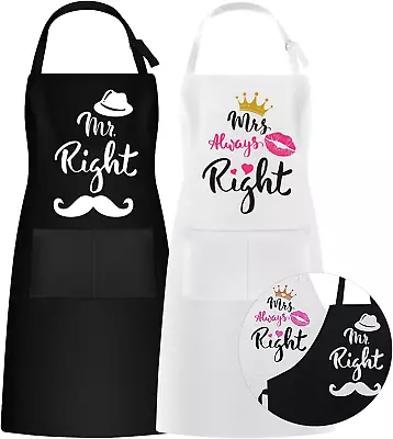 ROSEMO 2 Pack Mr And Mrs Aprons Adjustable Chef Cooking Apron With Pockets For  • £11.75