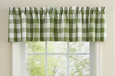 NEW SAGE GREEN WHITE BUFFALO CHECK Unlined Window Valance 72  X 14  Wicklow Park • $14.94