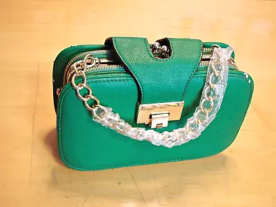 Ana Luxory Green Satchel Crossbody Handbag Gold Hardwr Kiss Lock Double Zip 8x6  • $15.97