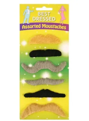 *6 Pack* Blonde Grey Black Tash Moustache Facial Hair Hippy 70s Fancy Dress • £3.50