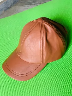 Real Lambskin 100% Genuine Brown Leather Baseball Cap Hat Solid Black Unisex Cap • $23