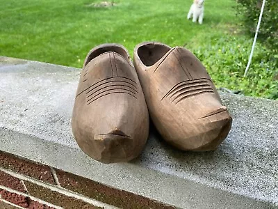 Vintage Hand Carved Dutch Wooden Clogs Unpainted Wood • $5