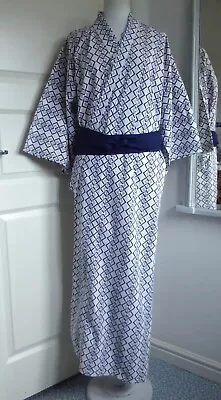£32.50 • Buy Vintage Men’s YUKATA Kimono Cotton Blue White Robe Dressing Gown