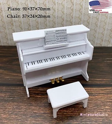 1:12 Dollhouse Miniature White Piano With Music Stool With Free Music Book Score • $9.52