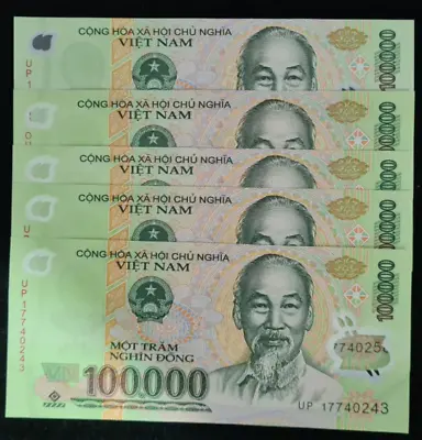 Vietnam ( 5x 100000 )  DOLLARS BANKNOTE CURRENCY VND Vietnamese Dong UNC • $37