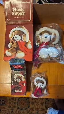  Vintage Avon Plush Puppy Pair ~ 10 Inch & 5 Inch Red Scarf NIB NOS • $25