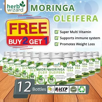 12x Natural Moringa Pills 10000mg Per Tablet Strong Leaf Pure Extract Powder • £30.99