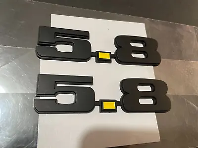 351W Windsor 5.8 Liter Matte Black & Yellow Fenders Emblem Badge - Pair • $19.95