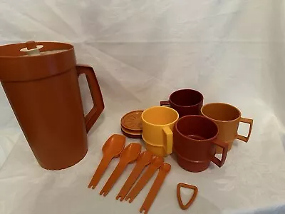 Vintage Retro Harlequin Tupperware Coffee Mugs Jug & Measure Spoons Set Lot Sale • $50