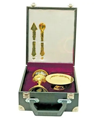 Christian Liturgy Gold Plated Chalice Set Clergy Travel Mass Kit Set Of 5 Pcs • $448