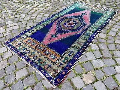 Vintage Wool Area Rugs Carpet Turkish Bohemian Handmade Rug 29 X 59 Ft • $256.50