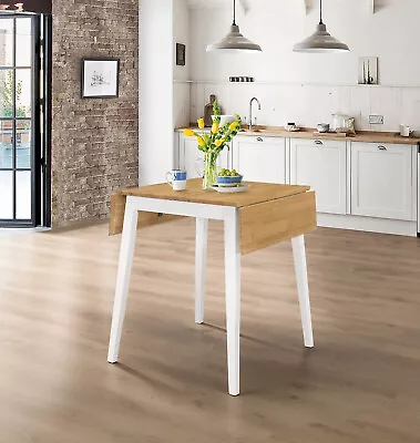 Small Solid Wooden Drop Leaf Kitchen Dining Table In White And Oak Finish • £129.99