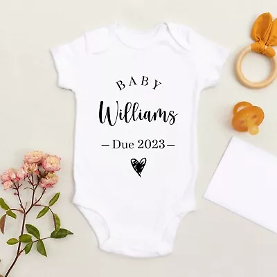 Personalised Baby Grow Baby Announcement 2024 Baby Vest Bodysuit Surname Heart • £6.99