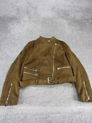 Zara Jacket Womens Medium Brown Faux Suede Moto • $39.99