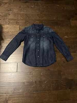 Martin + Osa Dark Blue Denim Snap Front Blouse Size 10 • $15