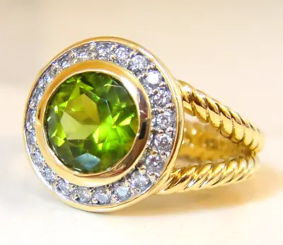 DAVID YURMAN 18K GOLD ALBION 8mm PERIDOT PAVE DIAMOND RING • $1600