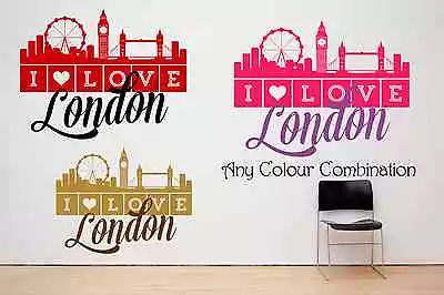 I Love London Skyline Landscape & Heart Wall Decal Sticker Art. Any Colours. • £42.89