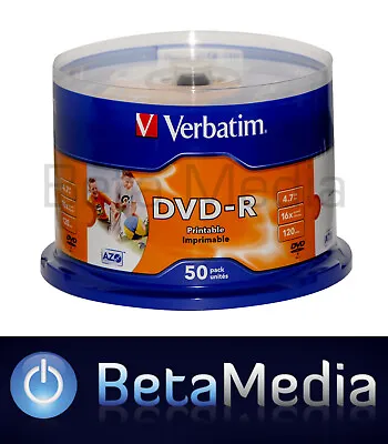 50 X Verbatim Blank DVD-R 16x 4.7BG - FULL HUB Wide Printable DVD Discs • $42.95