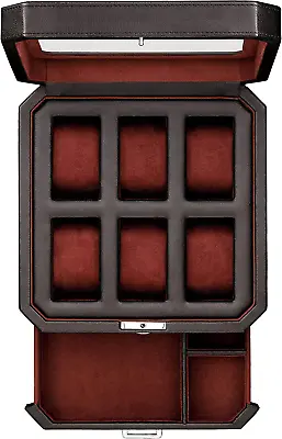 6 Slot Leather Watch Box With Valet Drawer - Luxury Watch Case Display Organizer • $121.99