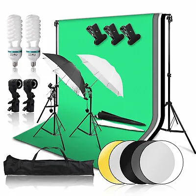 Photography Studio Softbox Umbrella Lighting Kit Background Stand 4 Backdrops • £116.99