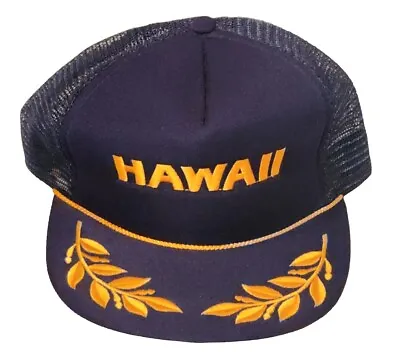 Vtg Hawaiian Headwear Magnum PI Hawaii Snapback Mesh Trucker Cap Hat Navy Blue • $29.99