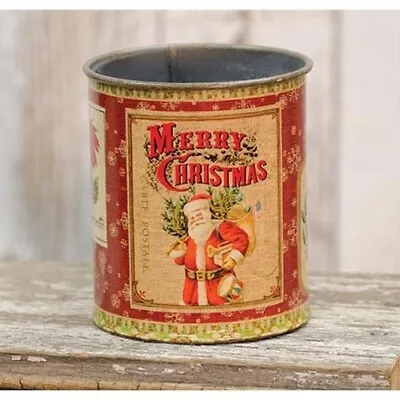NEW Farmhouse MERRY CHRISTMAS Can SANTA Galvanized Metal Canister VTG Style 4 H • $6.95