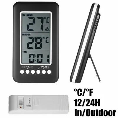 $13.41 • Buy Indoor Outdoor Digital Thermometer Clock Temperature Meter Wireless Transmitter