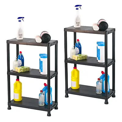 Plastic Storage Shelves 3 Tier Garage Shelving Shed Organiser Office Rack 2 Pack • £32.95