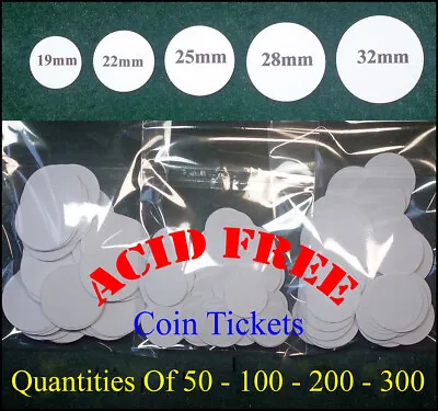 £4.50 • Buy Coin Id Price Tickets Acid Free Circular Card 19mm -22mm - 25mm - 28mm - 32mm   