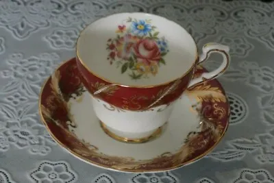 VINTAGE Paragon Gilted Maroon Red Band Floral Tea Cup & Saucer E104K England • $18