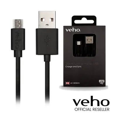 Veho 0.2m/0.7ft Pebble Usb-a To Micro-usb Universal Charge And Sync Cable Black • £4.95