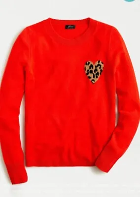 JCrew 100% Cashmere Red Leopard Heart Stunning EUC Sz Lg Beautiful Flattering • $36.50