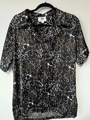 Sacred Hawk Leopard Print Silky Shirt Size L Holiday Summer Spring Men’s Brown • £10.61