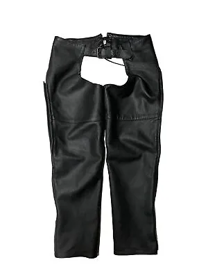 Just Leather Vintage Motorcycle Chaps Mens Large Black Adjustable USA Riding 36  • $35.99