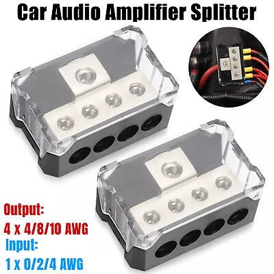 2Pcs Power Ground Amp Distribution Block 0/2/4 Gauge Input 4/8/10 Gauge Output • $15.98